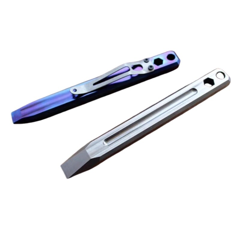 EDC TC4 Titanium Crowbar Pry Bar Screwdriver With Clip Keychain Pendant Tool
