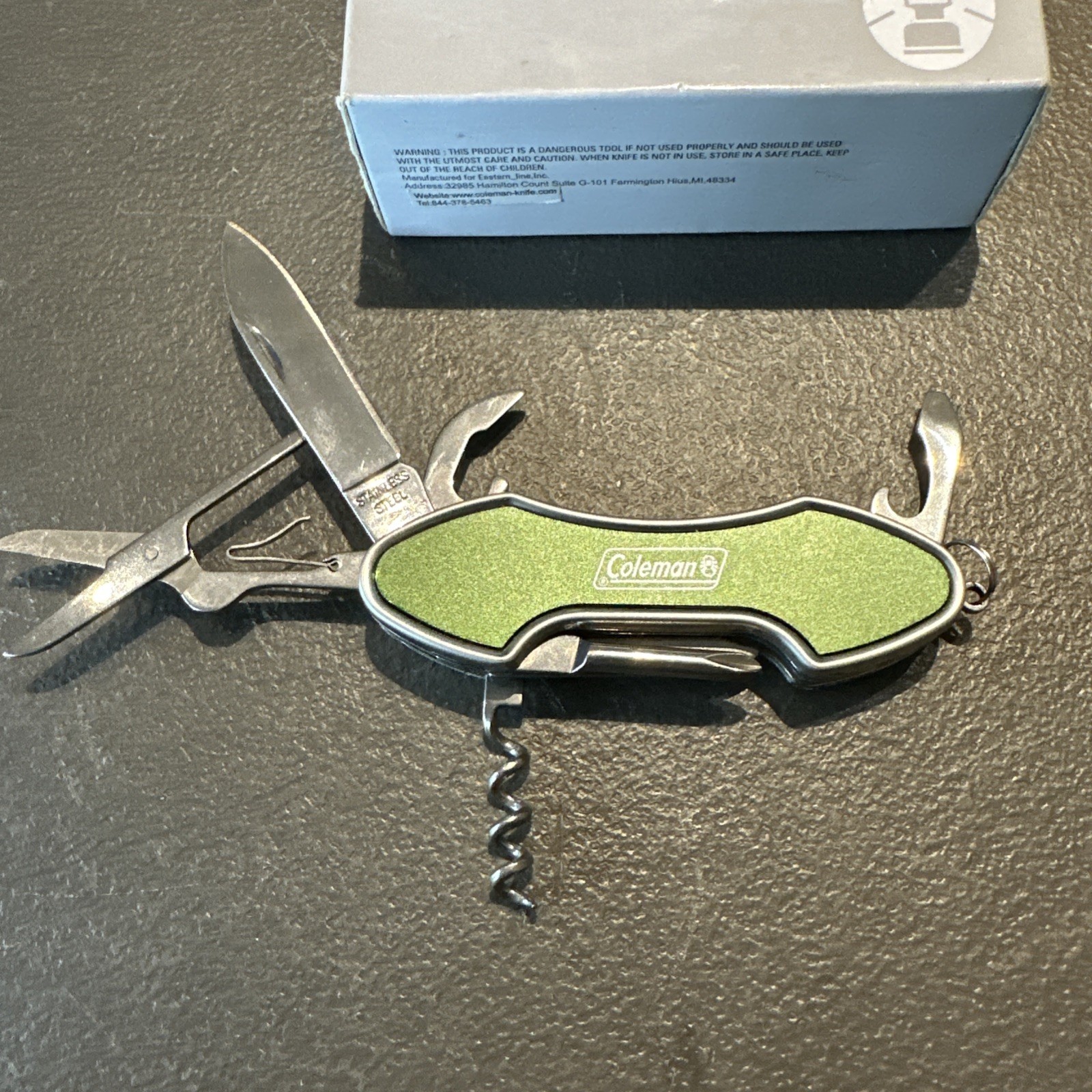 Amazing 3 and 1/2″ Coleman Multi Function Knife NOS, 7 Tools In It!!