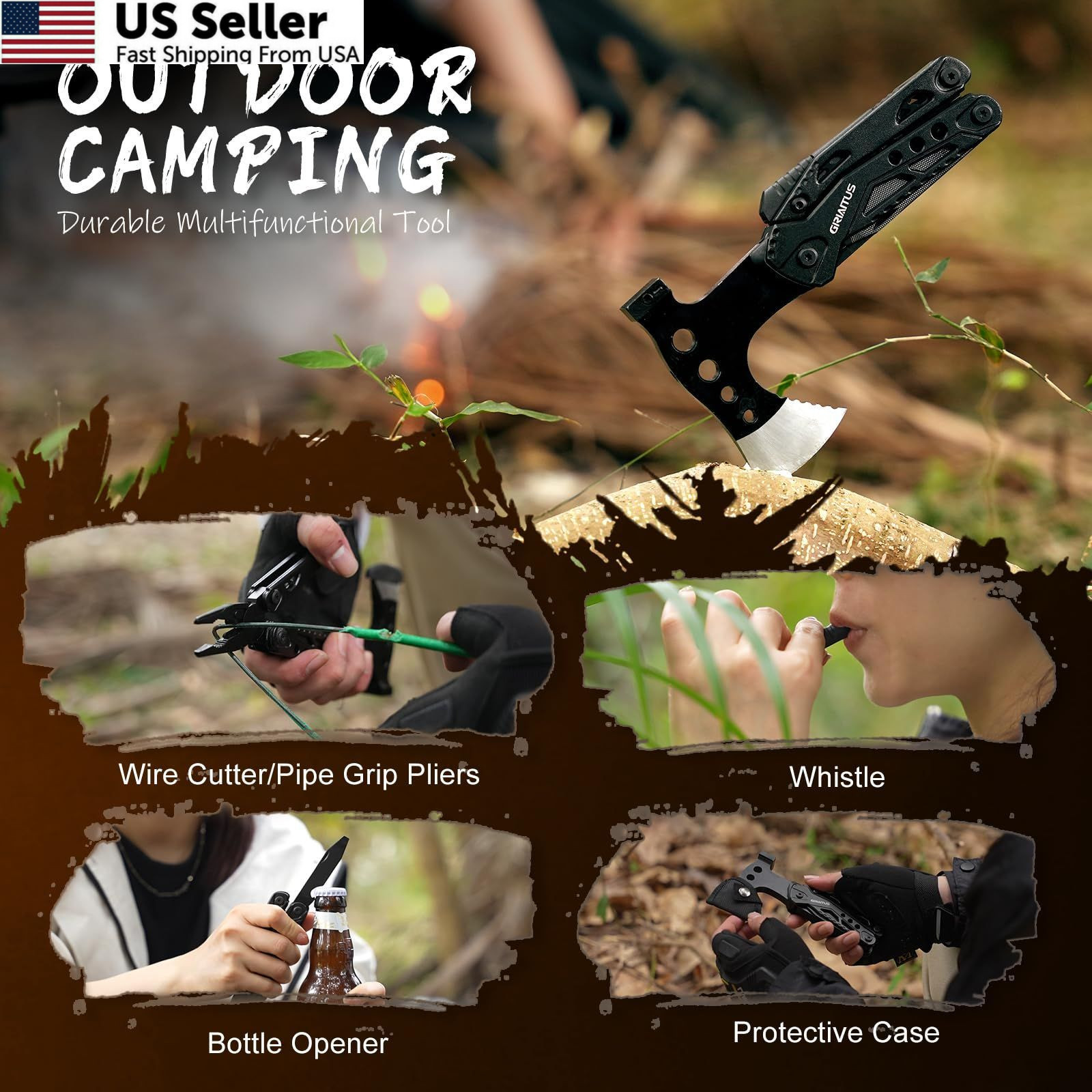 Camping Essentials Multitool Accessories Gifts for Men 16 in 1 Black