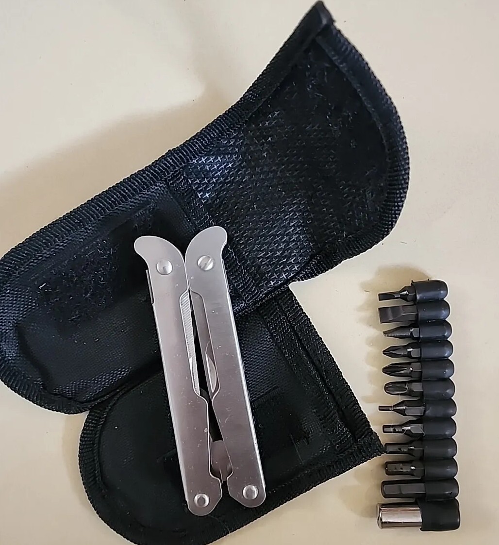 Multitool With Case And Screwdriver Bits Belt Loop Black Fabric