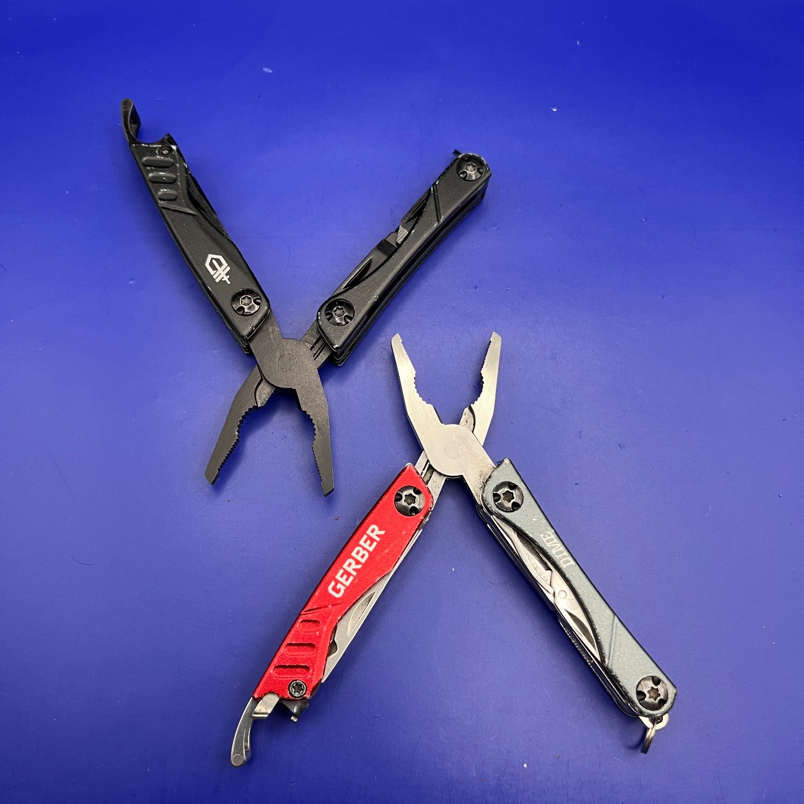 Lot of 2 Gerber Dime Multi-Tools Small Keychain Pliers Knife File Scissors