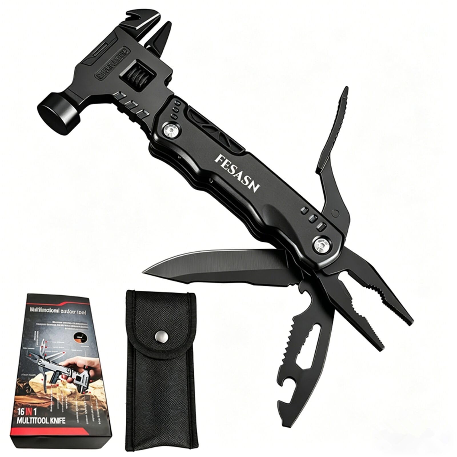 16-in-1 Adjustable Wrench Multitool Hammer | Pocket Pliers, Stainless Steel, Sur