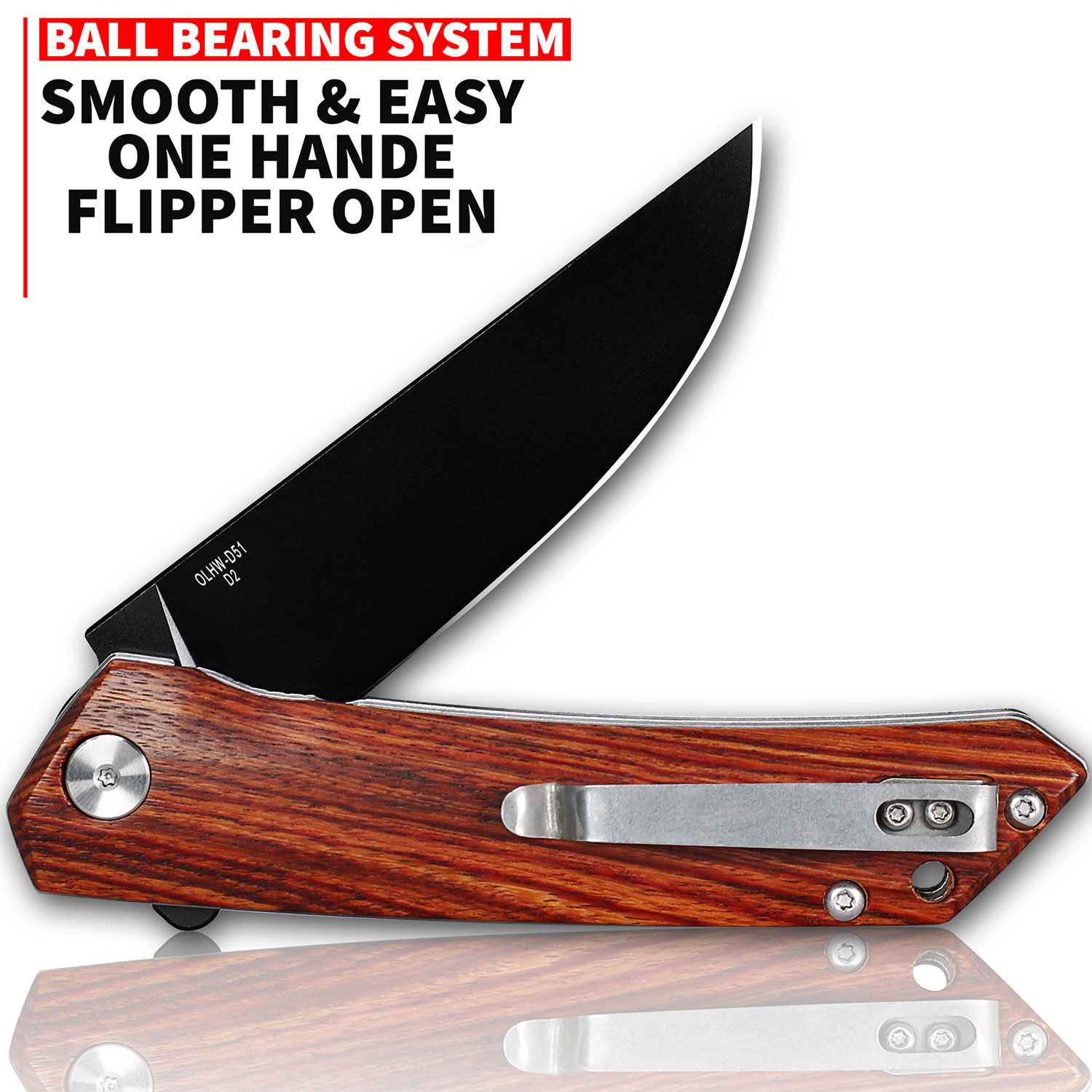 Oerla OLHW-D51 medium Pocket Folding Knife D2 High Carbon Steel Flipper Knives