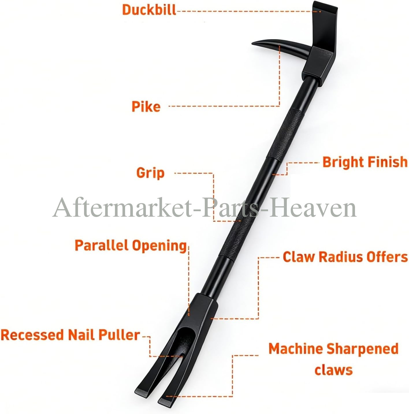 30″ One-Piece Halligan Bar, Firefighter Forced Entry Pry Tool w/ Anti-Slip Grip