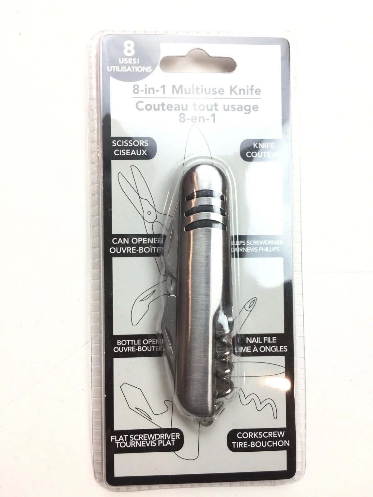 Pocket 8-in-1 Knife Scissors Can Opener Nail File Corkscrew Bottle Opener New