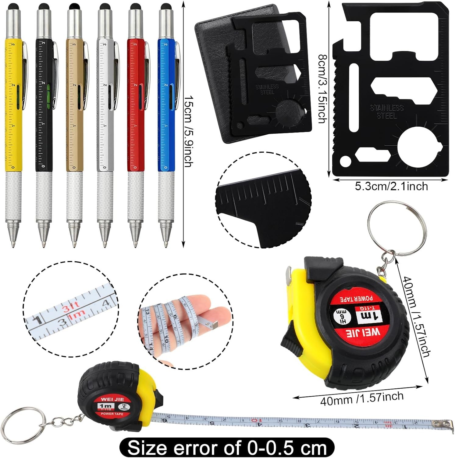 30 Pcs Mini Tape Measure Screwdriver Helmet Set Multitool Pen Credit Card