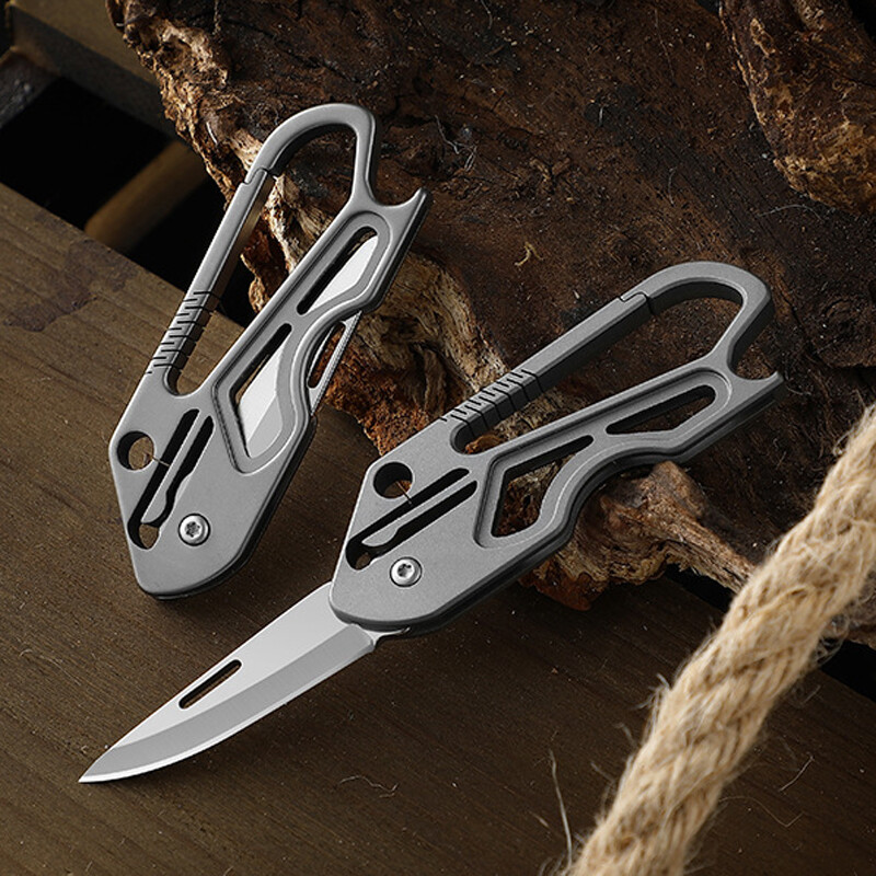 Outdoor Titanium Pocket Folding Knife Carabiner Opener EDC Keychain Tool Hunting