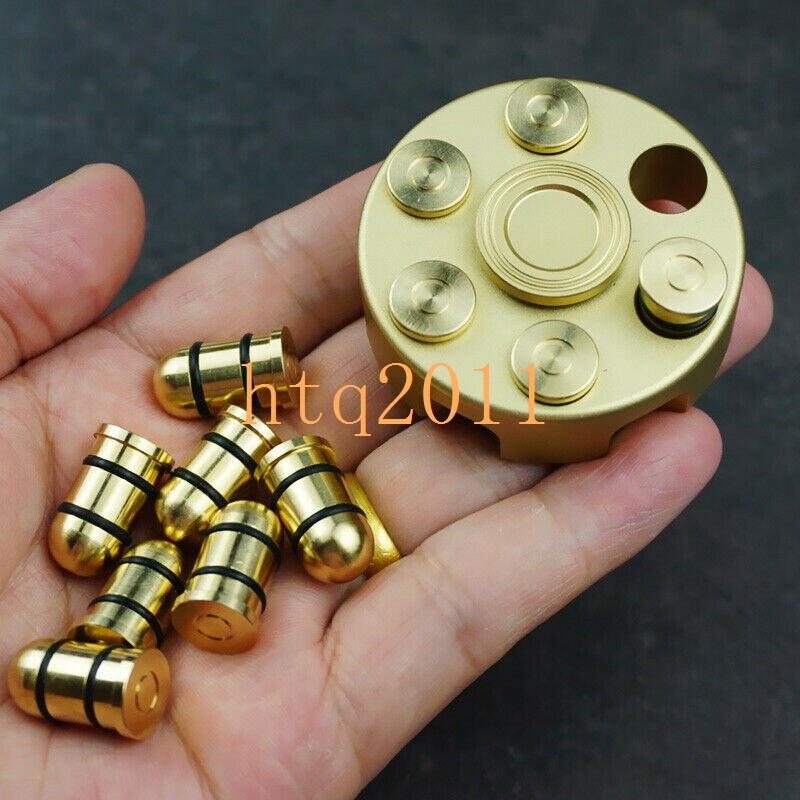 EDC Desk Toy Brass Revolver Bullets Finger Spinner Top Hand Fidget Pocket