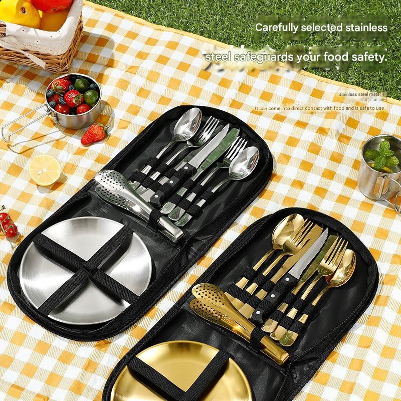Outdoor Stainless Steel Cutlery Set, Camping Utensils Kit Storage Bag for Picnic