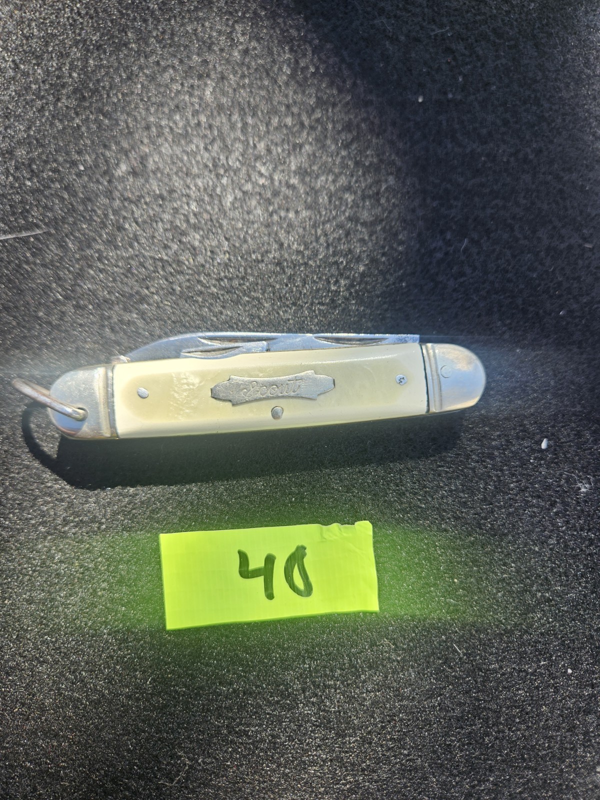 Colonial Pocket Scout Folding Knife 4 Tools White Handle Lanyard Ring