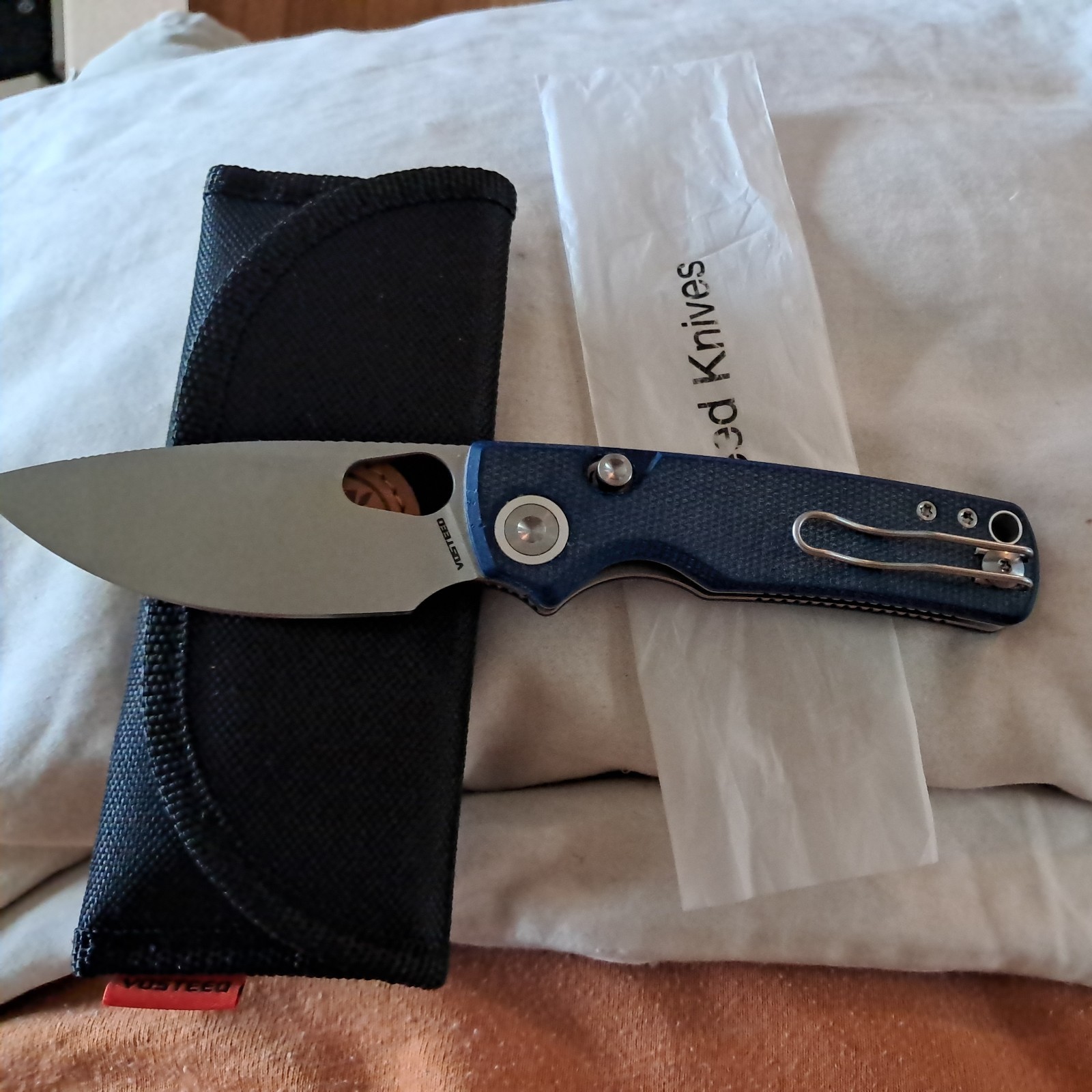 Vosteed Porcupine Pocket Knife 3″ Drop Point Sandvik 14C28N Satin Blade Canvas