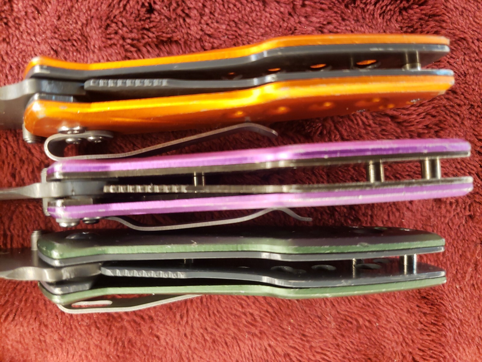 Lot 3 Cabela’s Plain Edge Liner Lock Aluminum Scale Folding Green Purple Orange