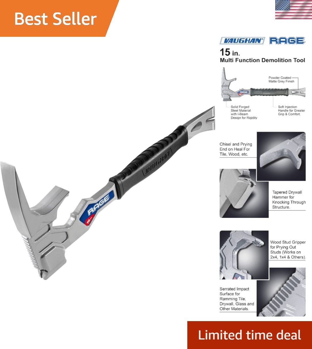 Vaughan 15-Inch Multi-Function Demolition Tool – Heavy Duty & Efficient