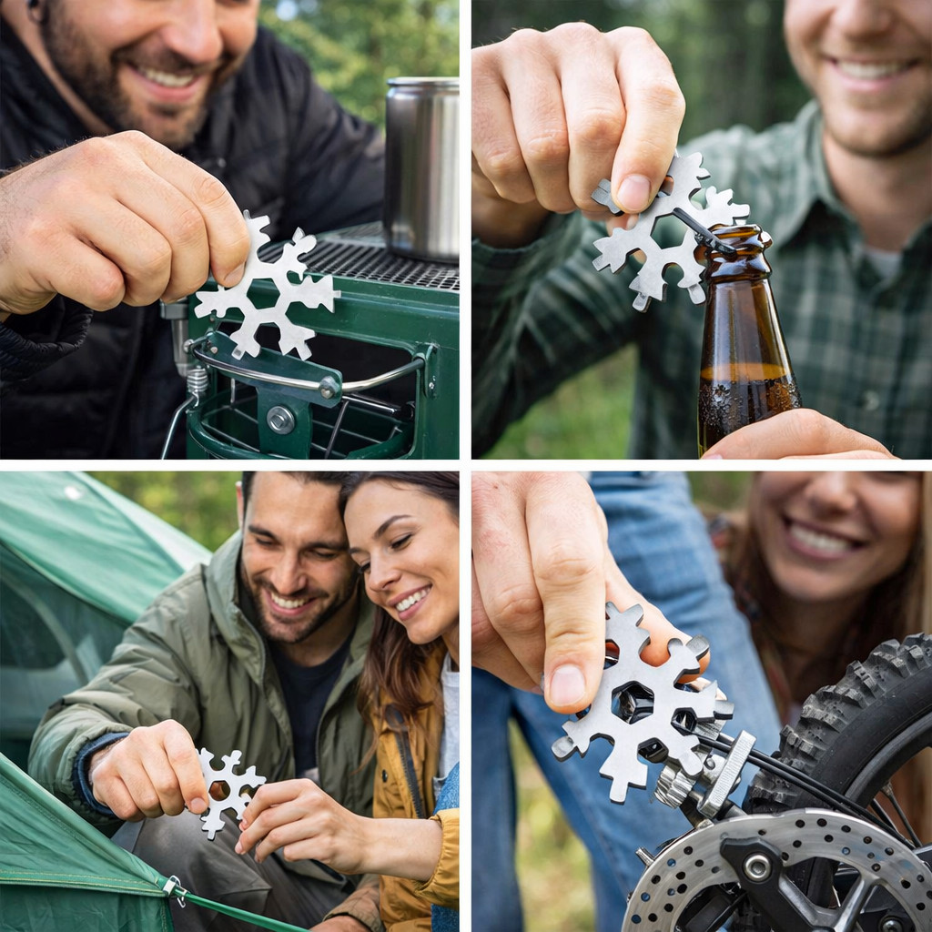 Multi Tool Snowflake Stainless Steel Wrench Bottle Opener Keychain Camping Gear