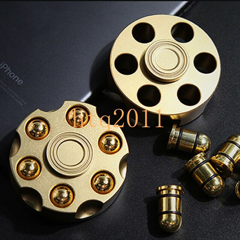 EDC Desk Toy Brass Revolver Bullets Finger Spinner Top Hand Fidget Pocket
