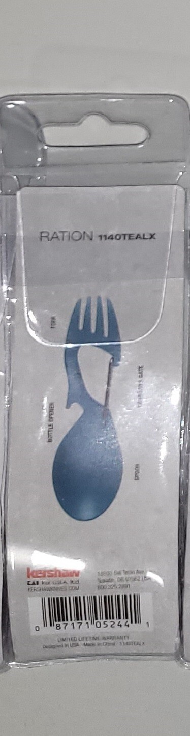 2 Kershaw Ration Multi Tool Spork Spoon Fork Carabiner & Bottle Open 1140 | Teal