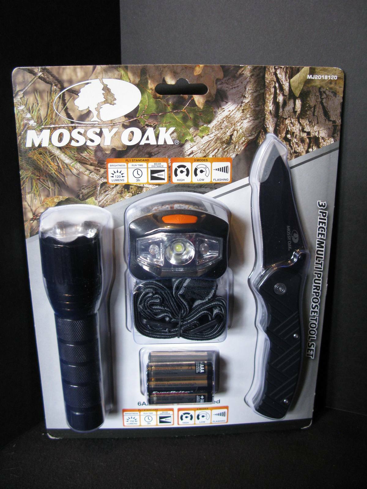 NIP MOSSY OAK 3 Piece Multi Purpose Tool Set – Headlight Flashlight Knife