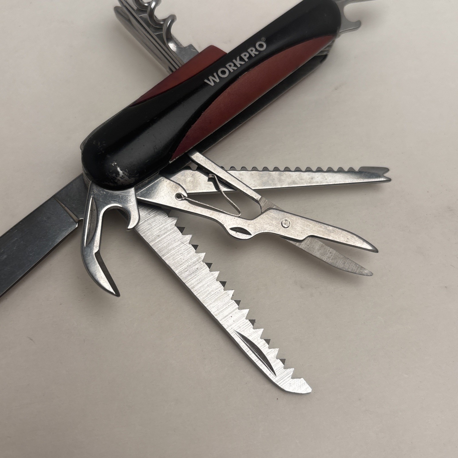 Workpro 15-in-1 Multitool Pocket Knife Stainless Brown Black Tactical Camp
