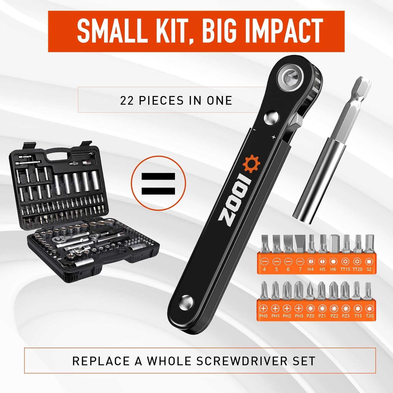 ZOOI 22 In 1 Ratchet Screwdriver Set, EDC Gear Tool Pocket Ratcheting Screwdrive