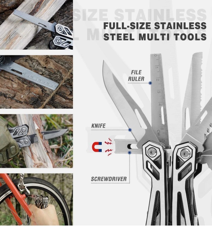 Multitool 22-In-1 Stainless Steel Multi Tool Pocket Knife Plier Tool USA