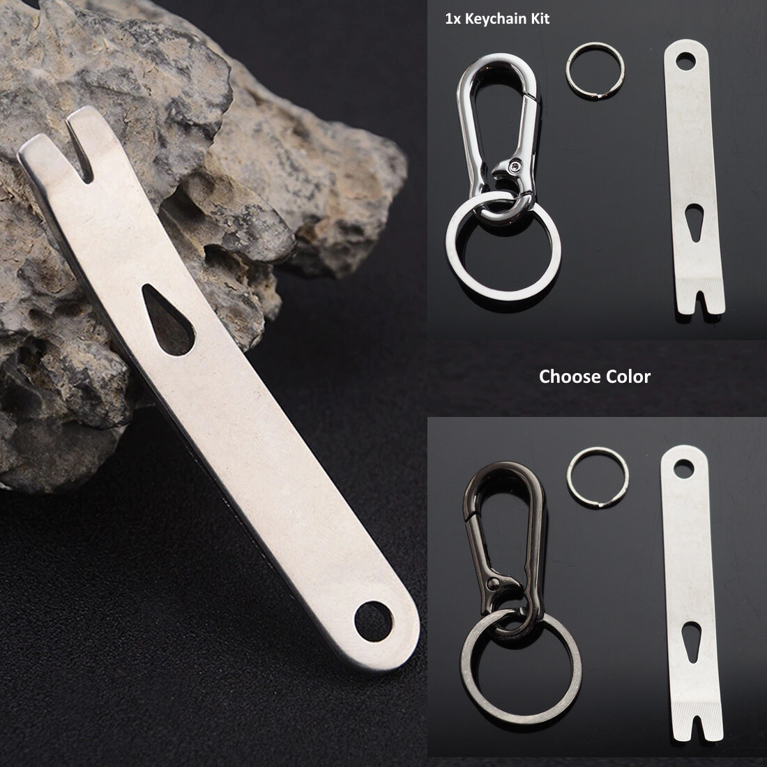 Gear Mini Crank Crowbar Pry Bar Keychain Multi Tool Survival EDC Carabiner Clip