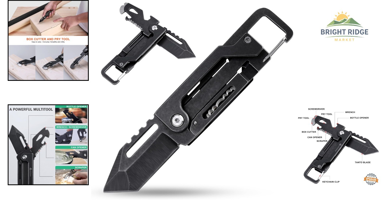 Stainless Steel Keychain Multitool with Box Cutter and Everyday Carry Clip