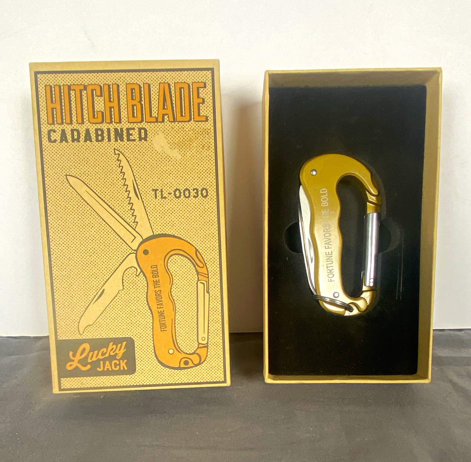 Lucky Jack Hitch Blade Carabiner Multi-Tool 5-in-1 Stainless 2in Gold TL-0030