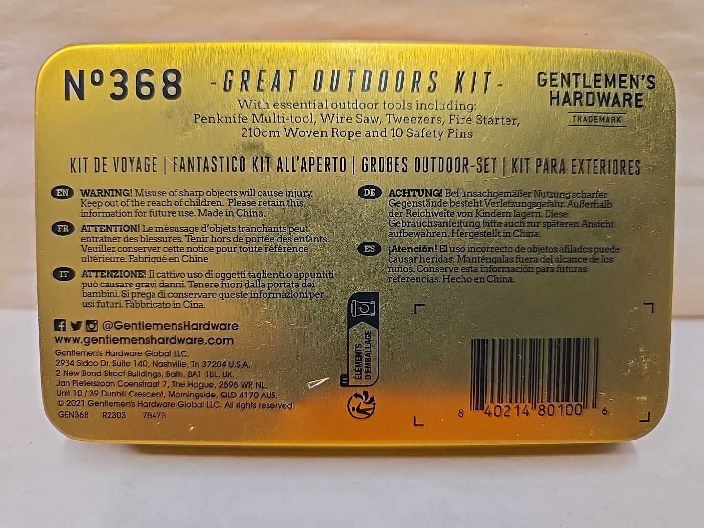 Gentlemen’s Hardware Great Outdoors Kit Hiking Camping Survival #368