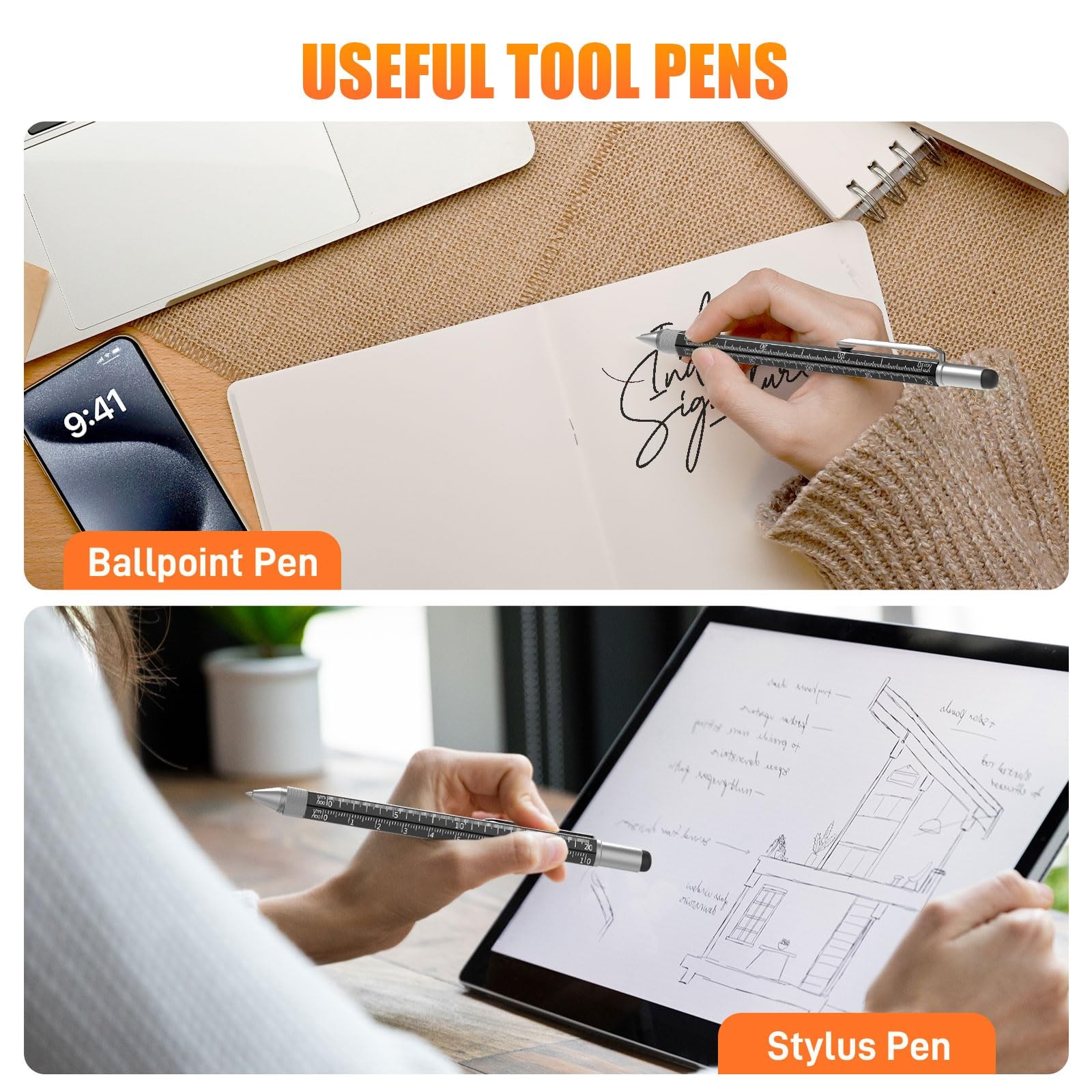6 In 1 Multi Tool Pen Set with Ruler Level Ballpoint Pen for Men Dads