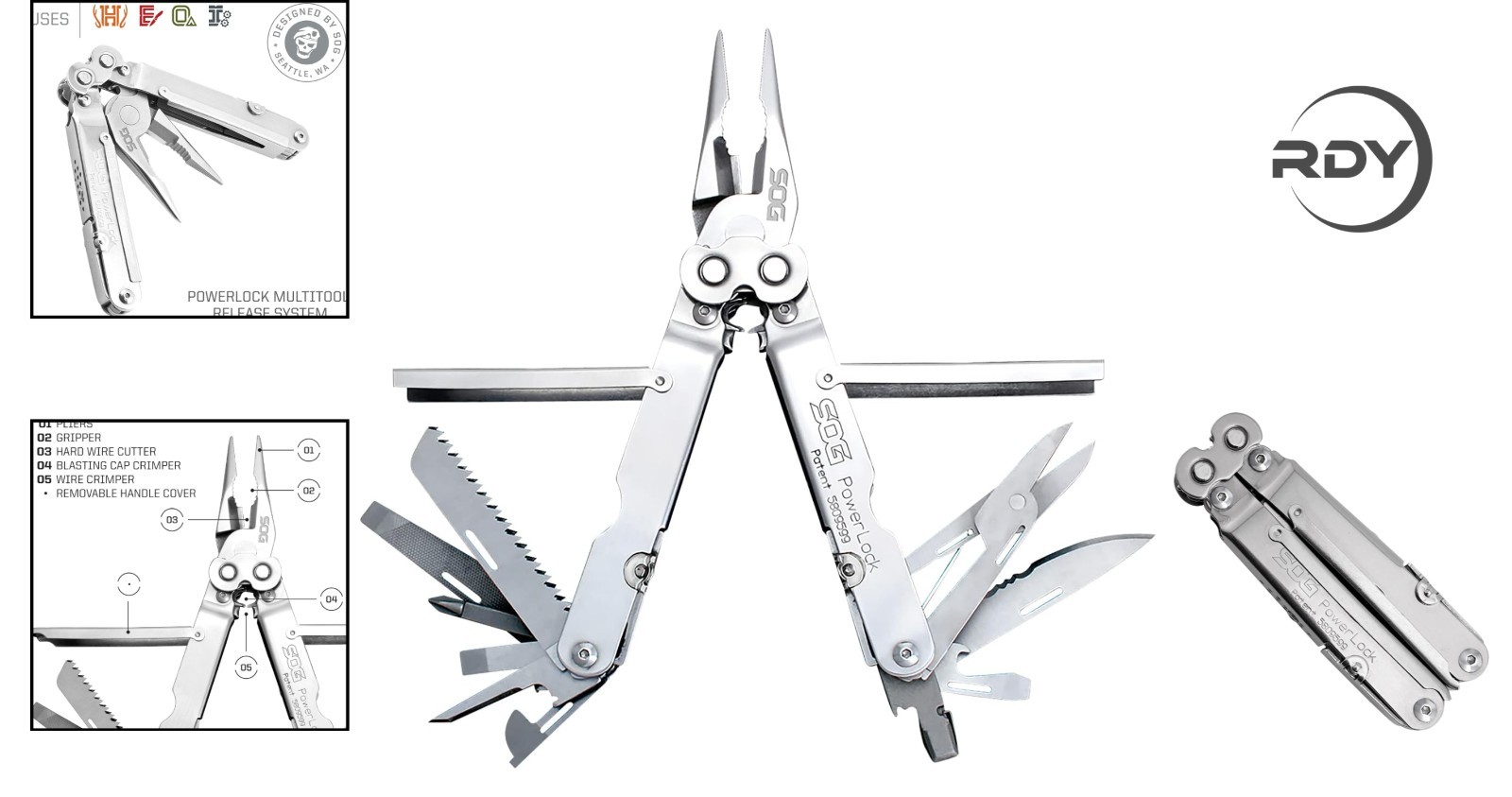 Multifunctional Heavy Duty 18-Tool Powerlock Pliers with Scissors & Satin Sheath