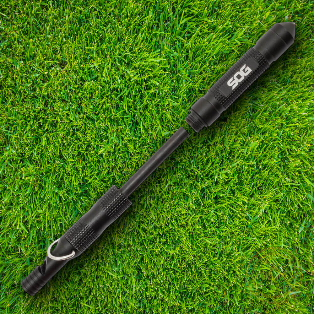 SOG Multi Tool Flint Glass Breaker Whistle Ferro Rod Steel Striker Wool Tinder