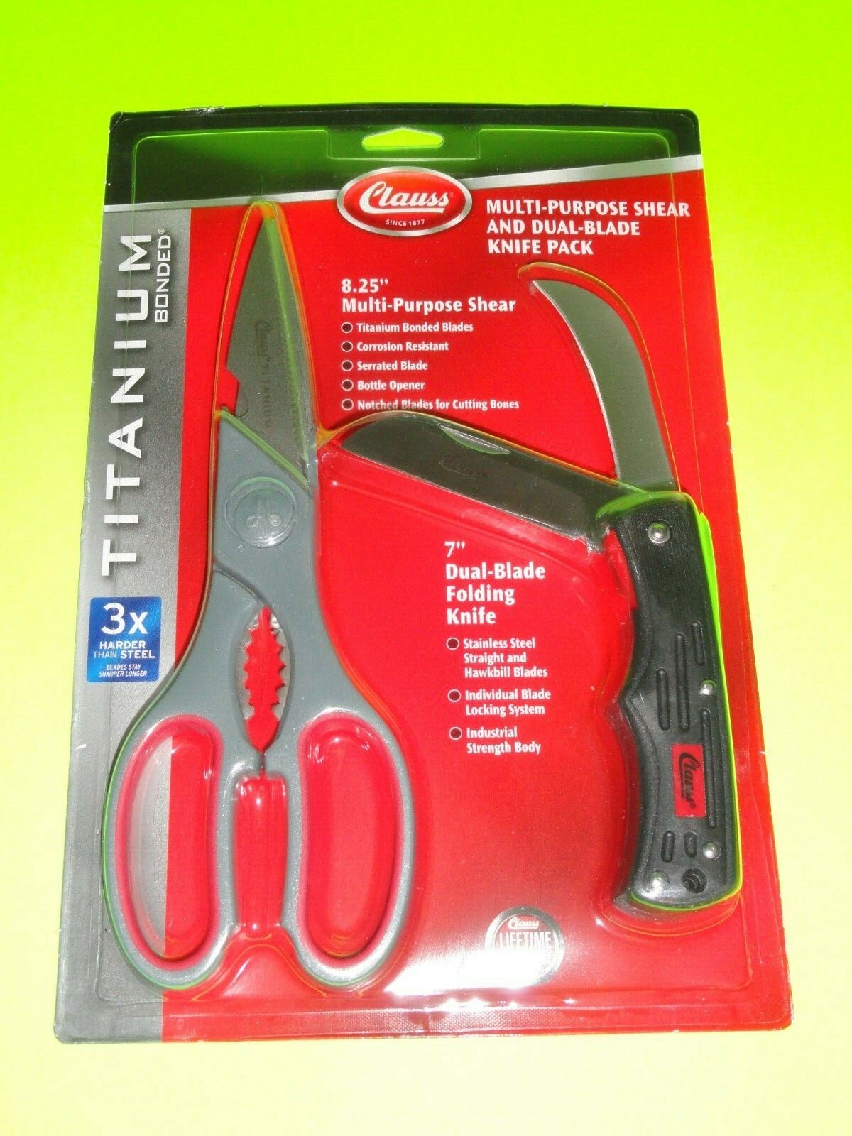 Clauss Titanium 8.25″ Shear Cutting Scissors +7″ Dual Blade Folding Pocket Knife