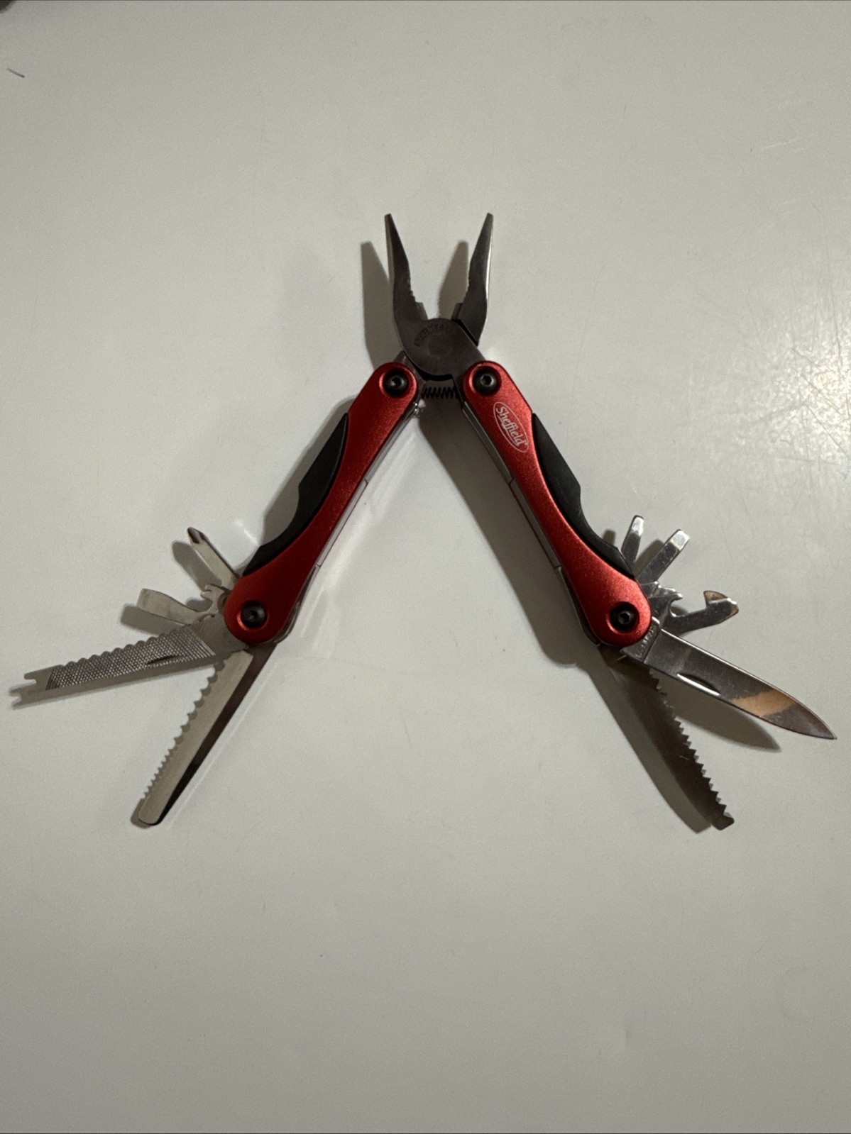 SHEFFIELD Stainless Steel Multi Tool w/Belt Pouch Sheath Case Anodized Red 10in1