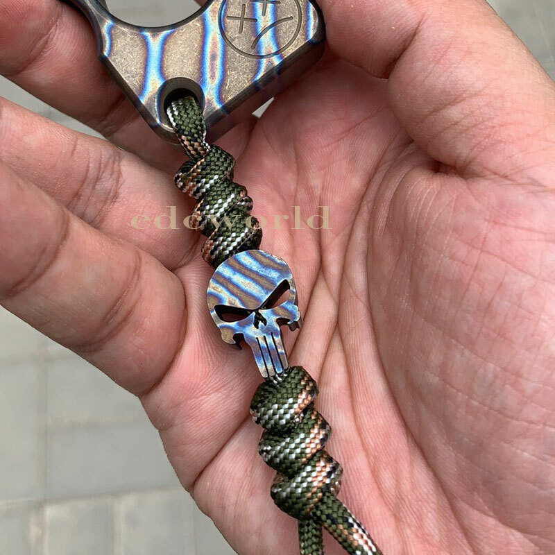 Flame TC4 Titanium Punisher Skull Parachute Cord Lanyard Bead Pendant DZ-01F EDC