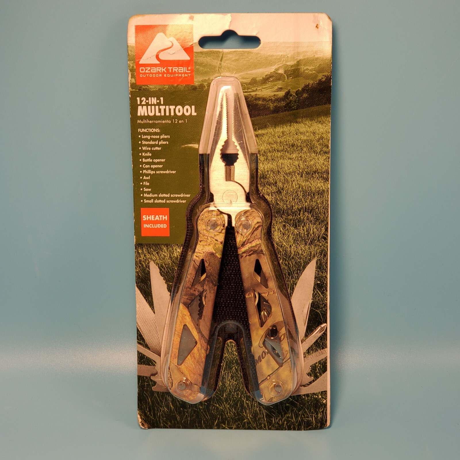 Ozark Trail 12-in-1 Multitool with Sheath & Camo Mossy Oak Handle NEW 