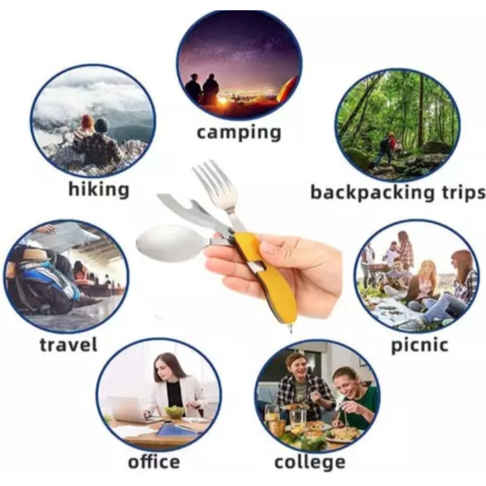 Camping Eating Utensil Set Folding Emergency Cutlery Knife Fork Spoon Kit NEW SS