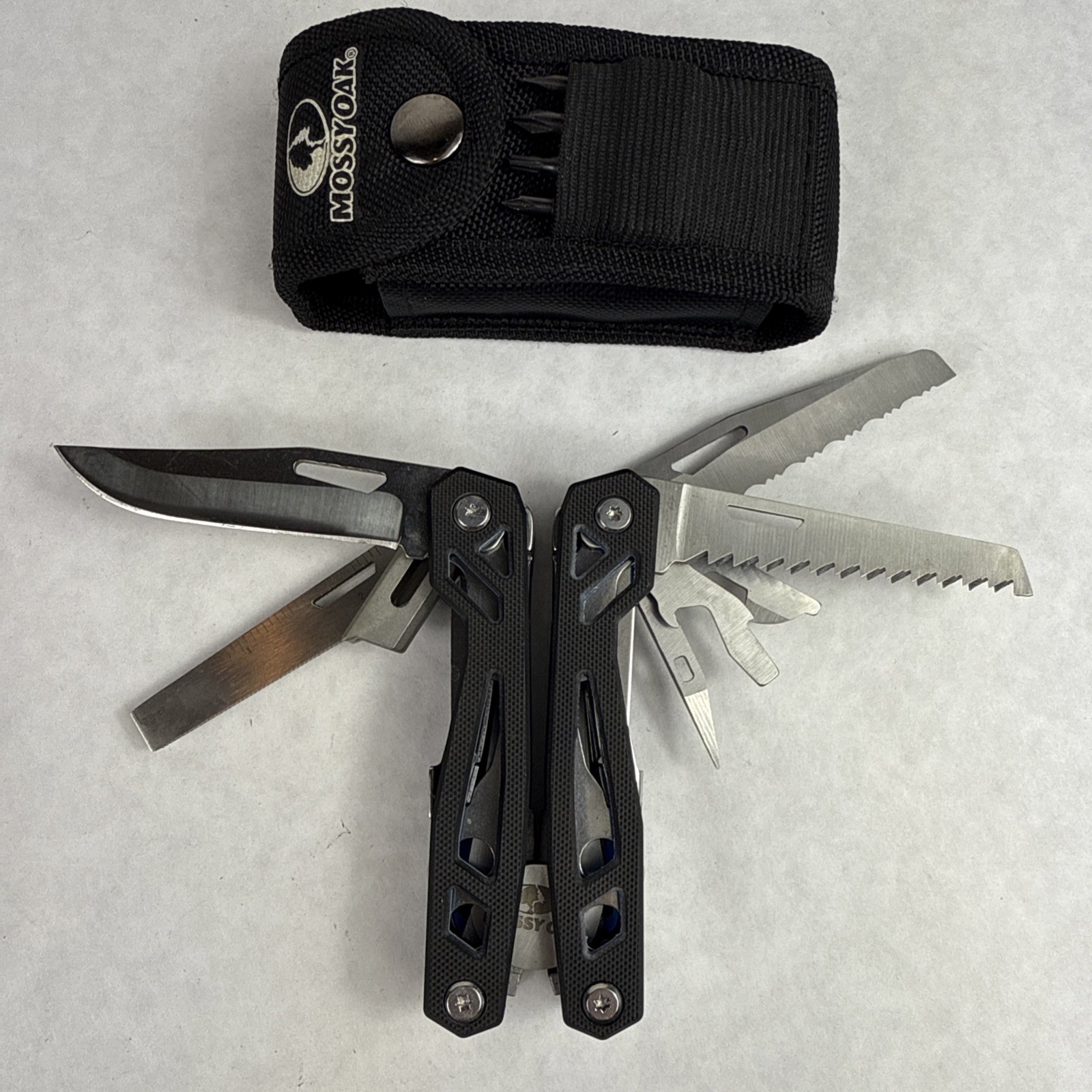 Mossy Oak Multitool Multi Tool Pocket Knife Screwdriver Plier Saw w/ Case Sheath