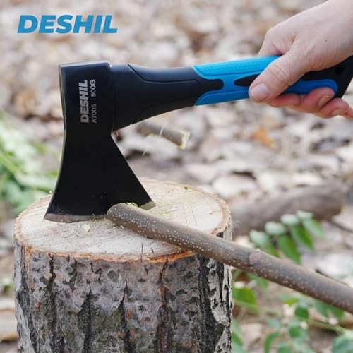 10″ Outdoor Hatchet Carbon Steel Camping Axe Fiberglass Handle Blue Tool