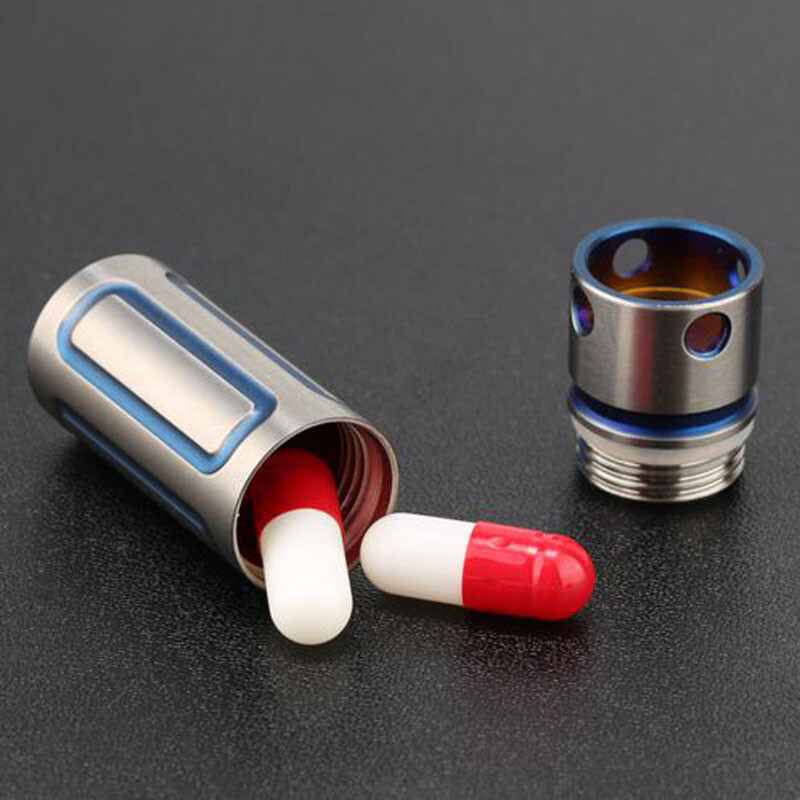 EDC Waterproof Titanium Ti Key chain Storage Pill Case Medicine Bottle Container