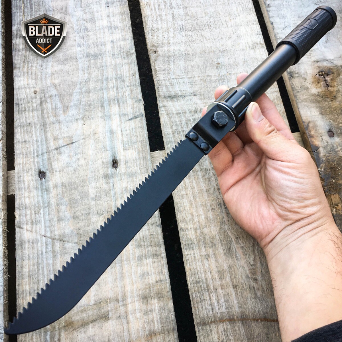 BLACK 5 in 1 Multi Purpose Camping Emergency Tool – Shovel Saw Axe Pick Compass