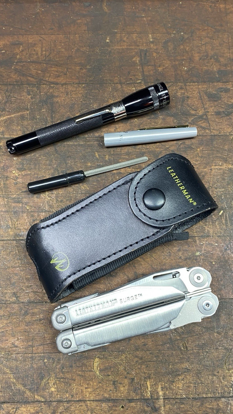 Leatherman Surge Multi-Tool With Sheath EZE Lap Stick & LED Mag Lite, Nice Shape