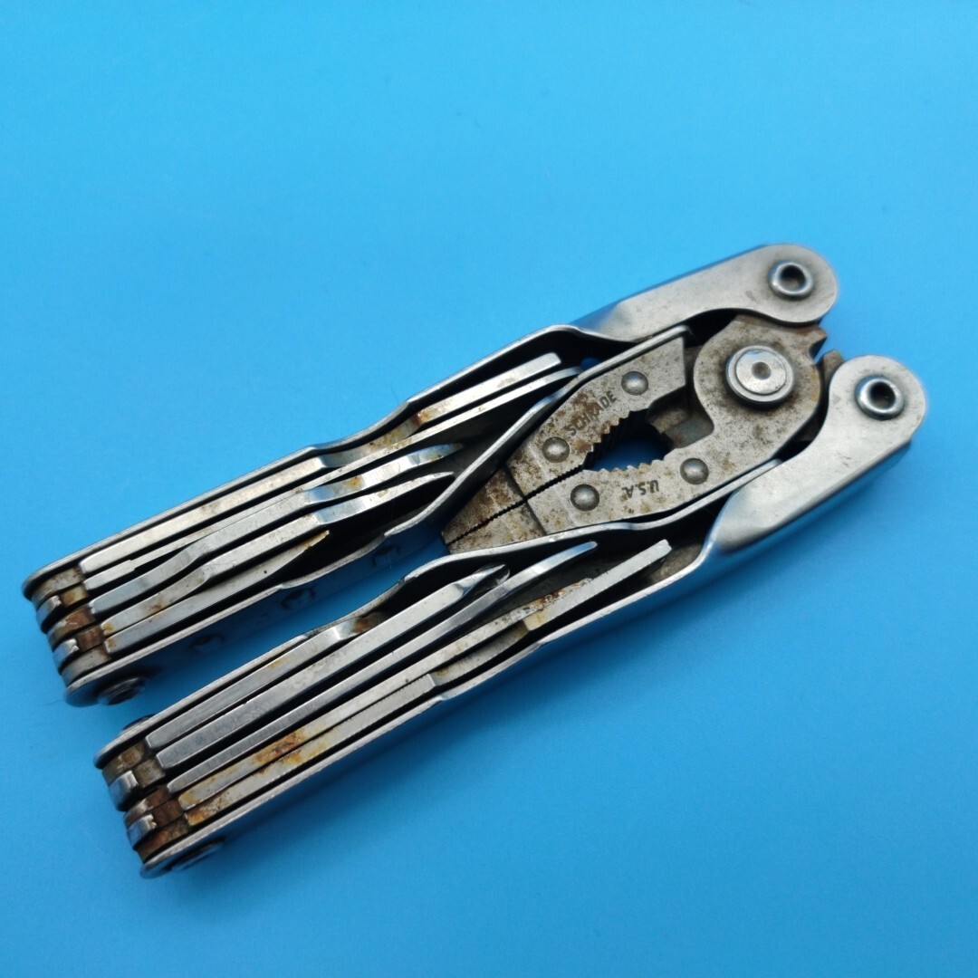 USED Schrade Tough multi tool folding pliers All in one Rusty Broken Tip