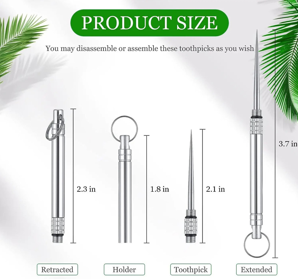 1pc Titanium Portable Toothpick Keychain Reusable Pocket Toothpick Holder – NEW