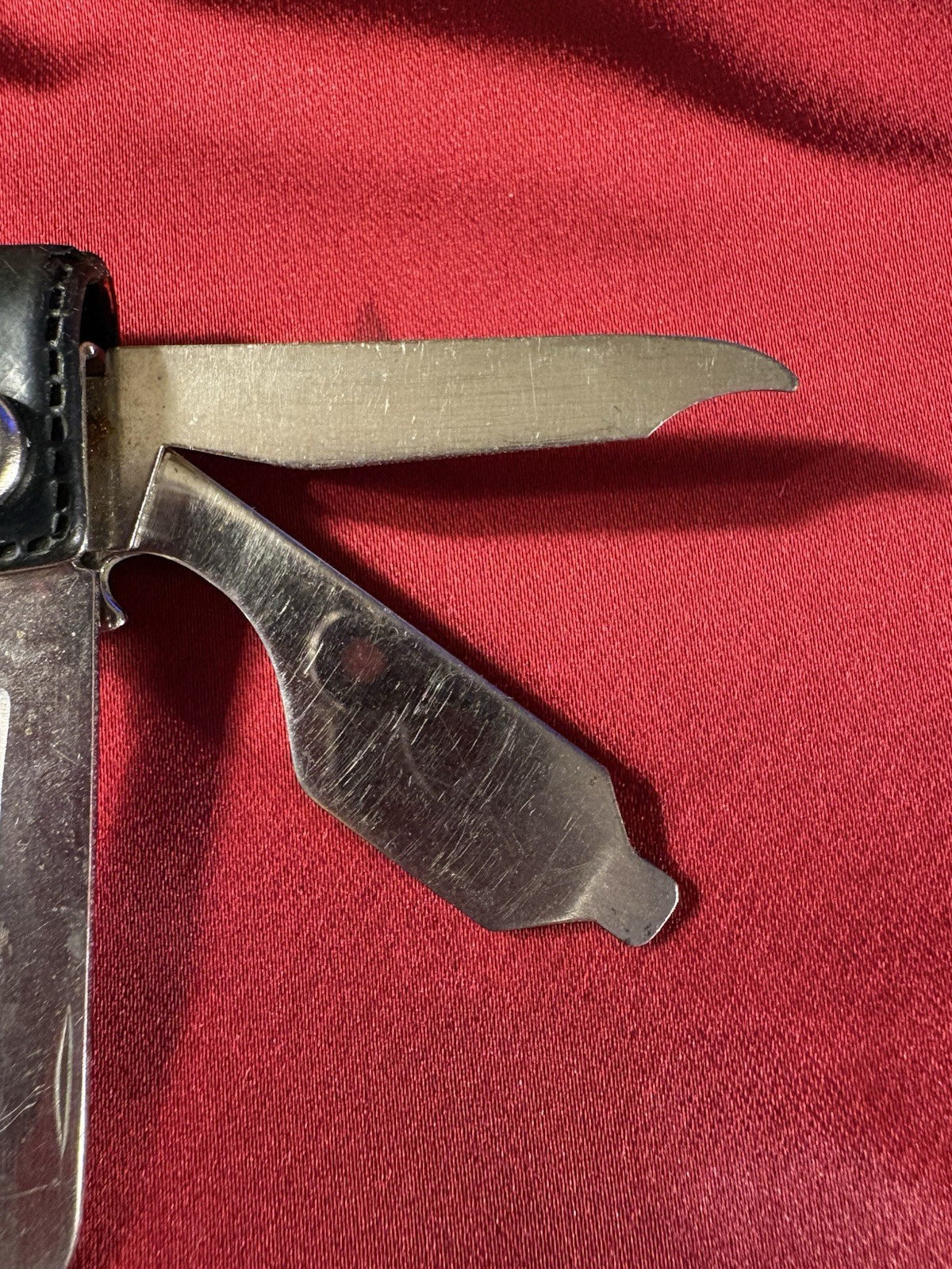 POCKET TOOL with Leather Holder: Screw Driver, Bottle Opener, File, Knife