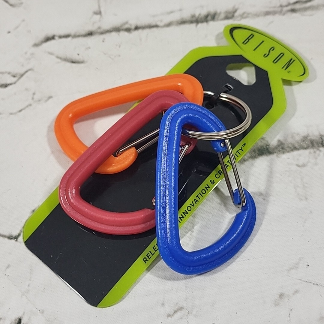 Bison Innovation Carabiner Clips Set Of 3 Plastic Color-Coded Hiking Camping New