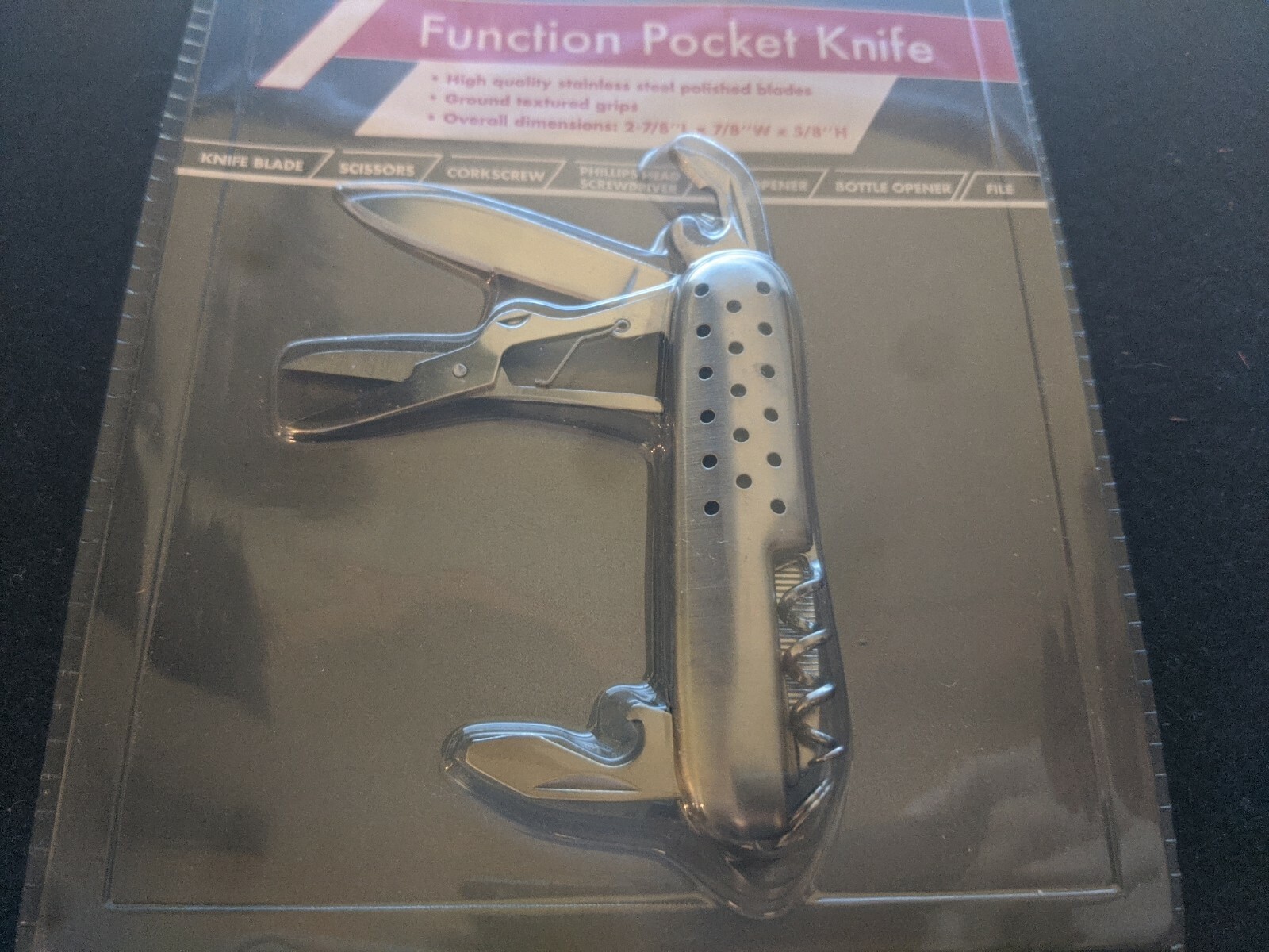 7 Function Pocket Knife – Stainless Steel – Corkscrew Scissor Blade File #90733