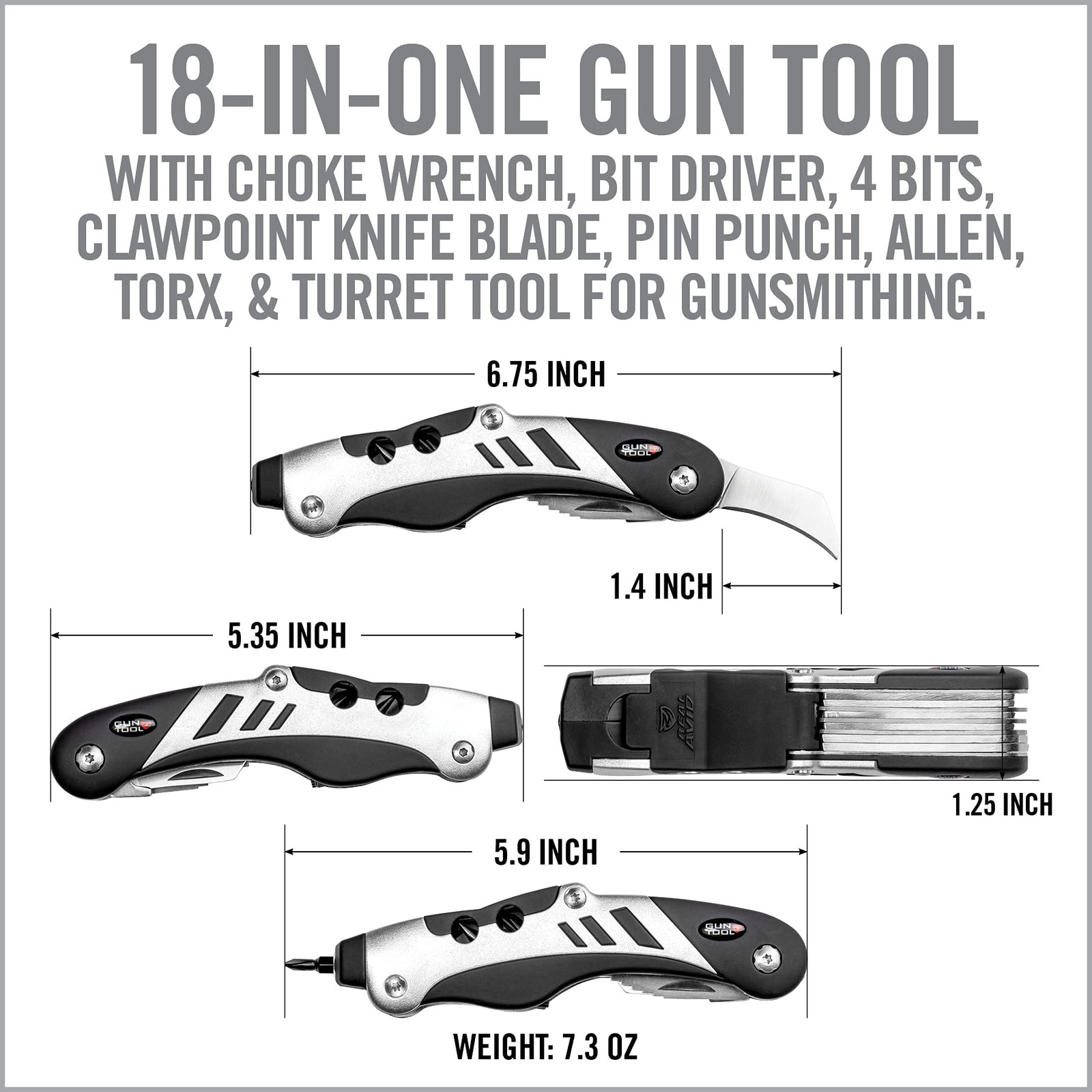 Black Multitool Gun Tool 18 in 1 for Rifles and Shotguns with Ergonomic Grip