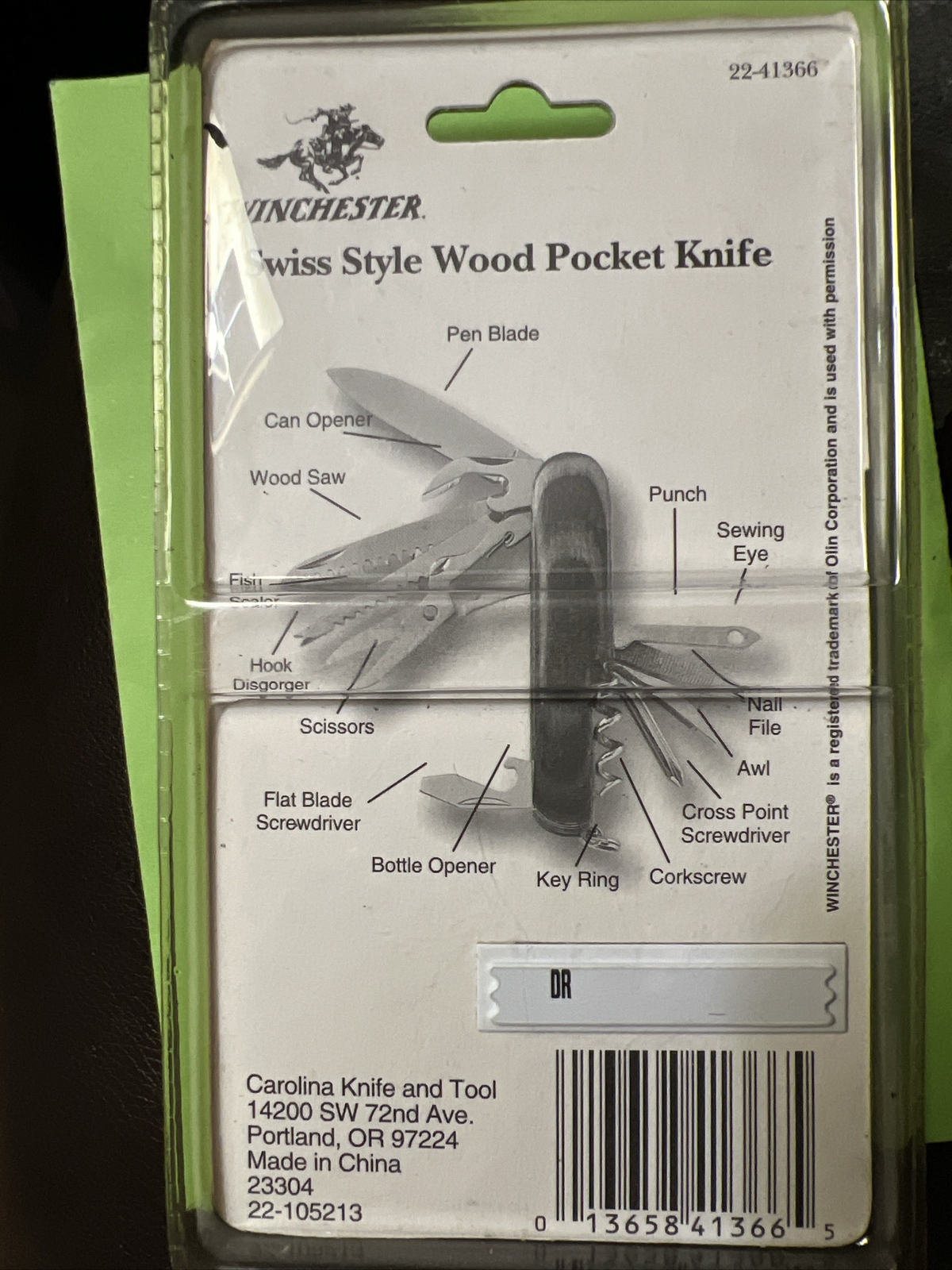 WINCHESTER Swiss Style Wood Pocket Knife 15 Functions Surgical Stainless Steel