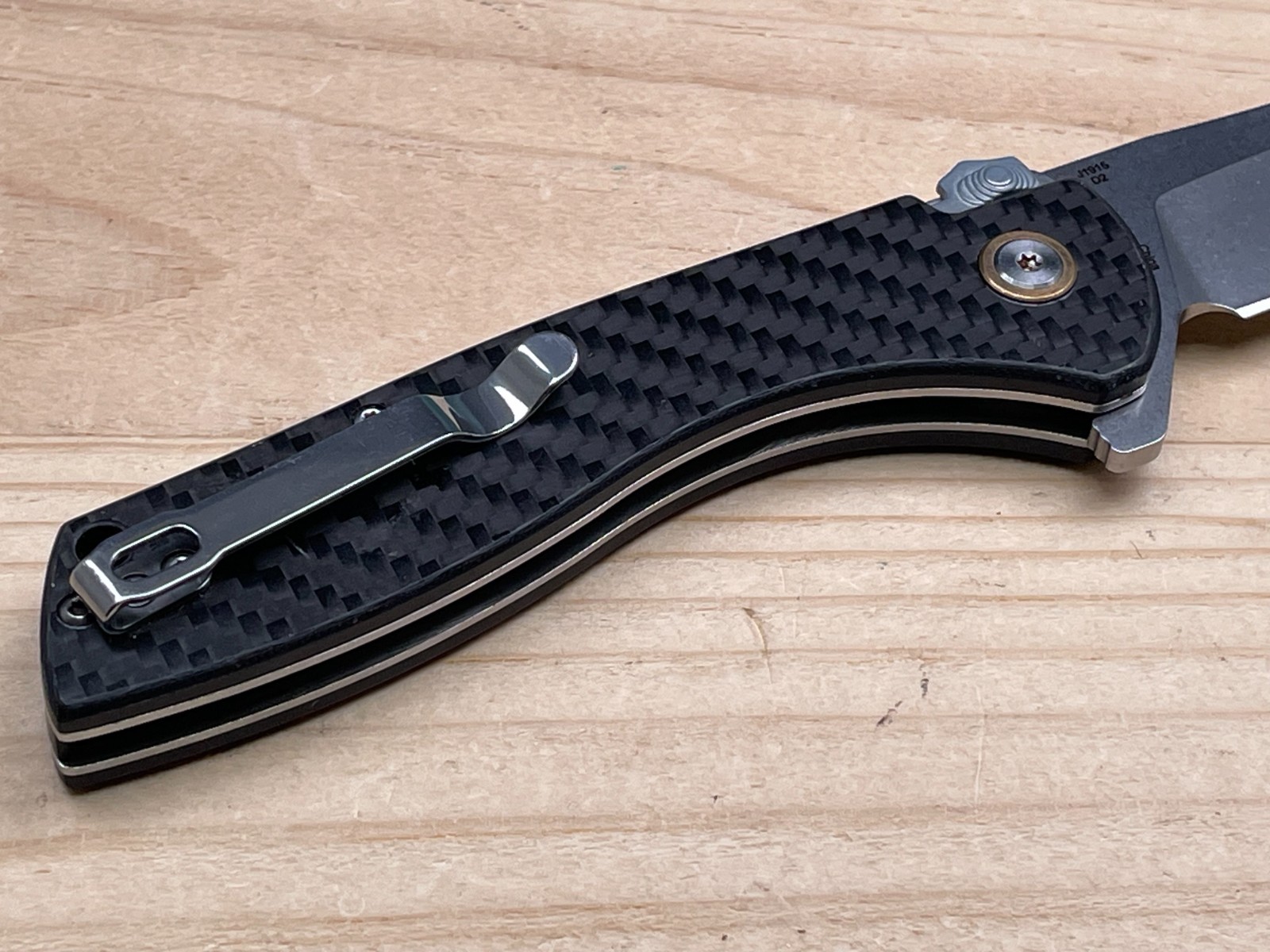 CJRB Cleaver J1915 D2 3.5” Steel Blade Folding Pocket Knife Carbon Fiber Handle