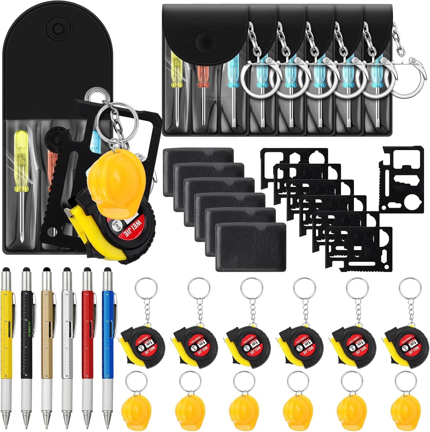 30 Pcs Mini Tape Measure Screwdriver Helmet Set Multitool Pen Credit Card